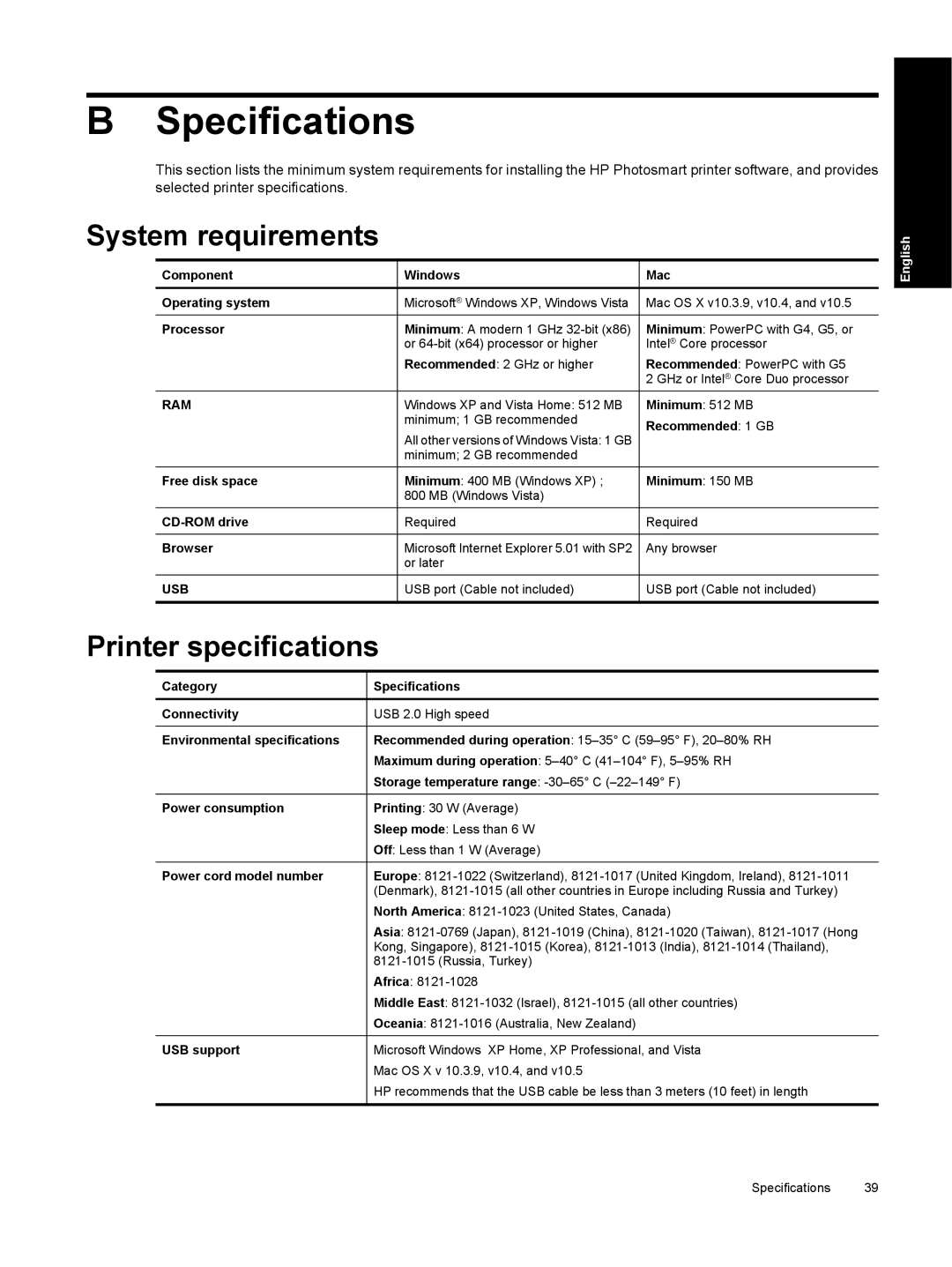 HP Pro B8800 manual Specifications, System requirements, Printer specifications 