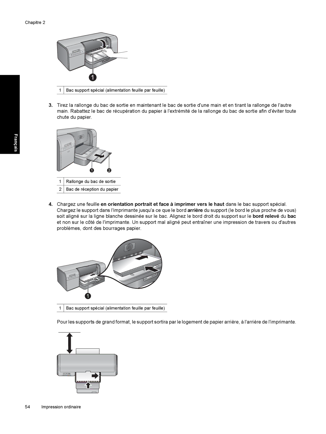 HP Pro B8800 manual Rallonge du bac de sortie Bac de réception du papier 