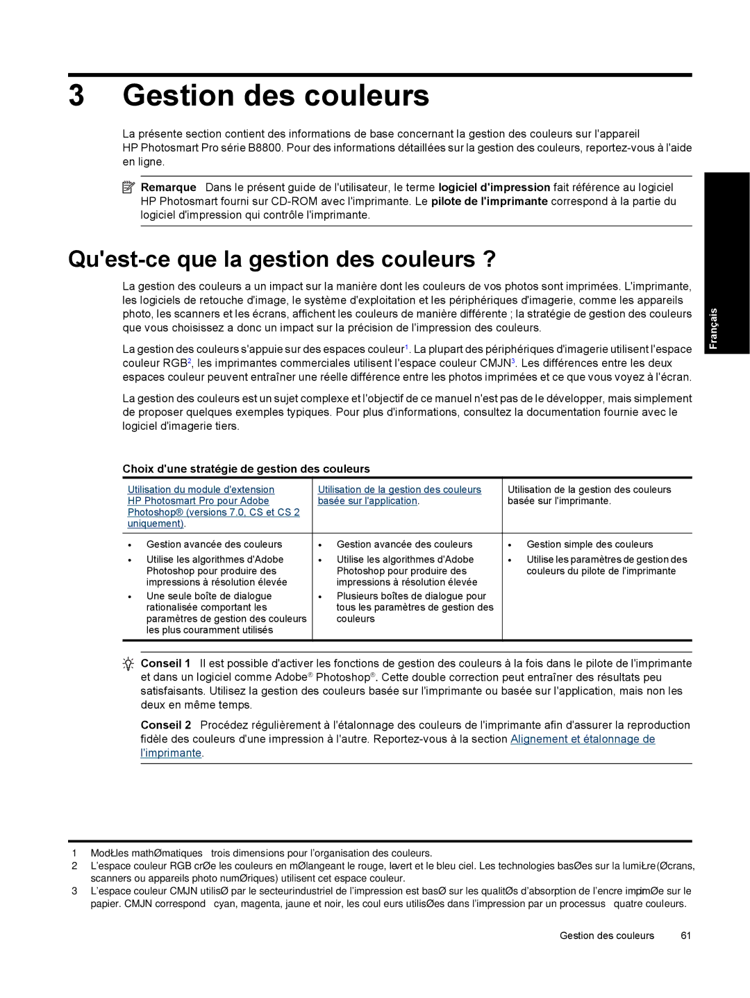 HP Pro B8800 Gestion des couleurs, Quest-ce que la gestion des couleurs ?, Choix dune stratégie de gestion des couleurs 