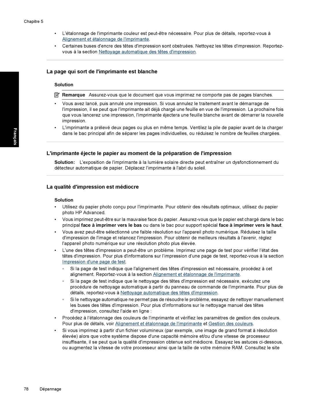 HP Pro B8800 manual La page qui sort de limprimante est blanche, La qualité dimpression est médiocre 