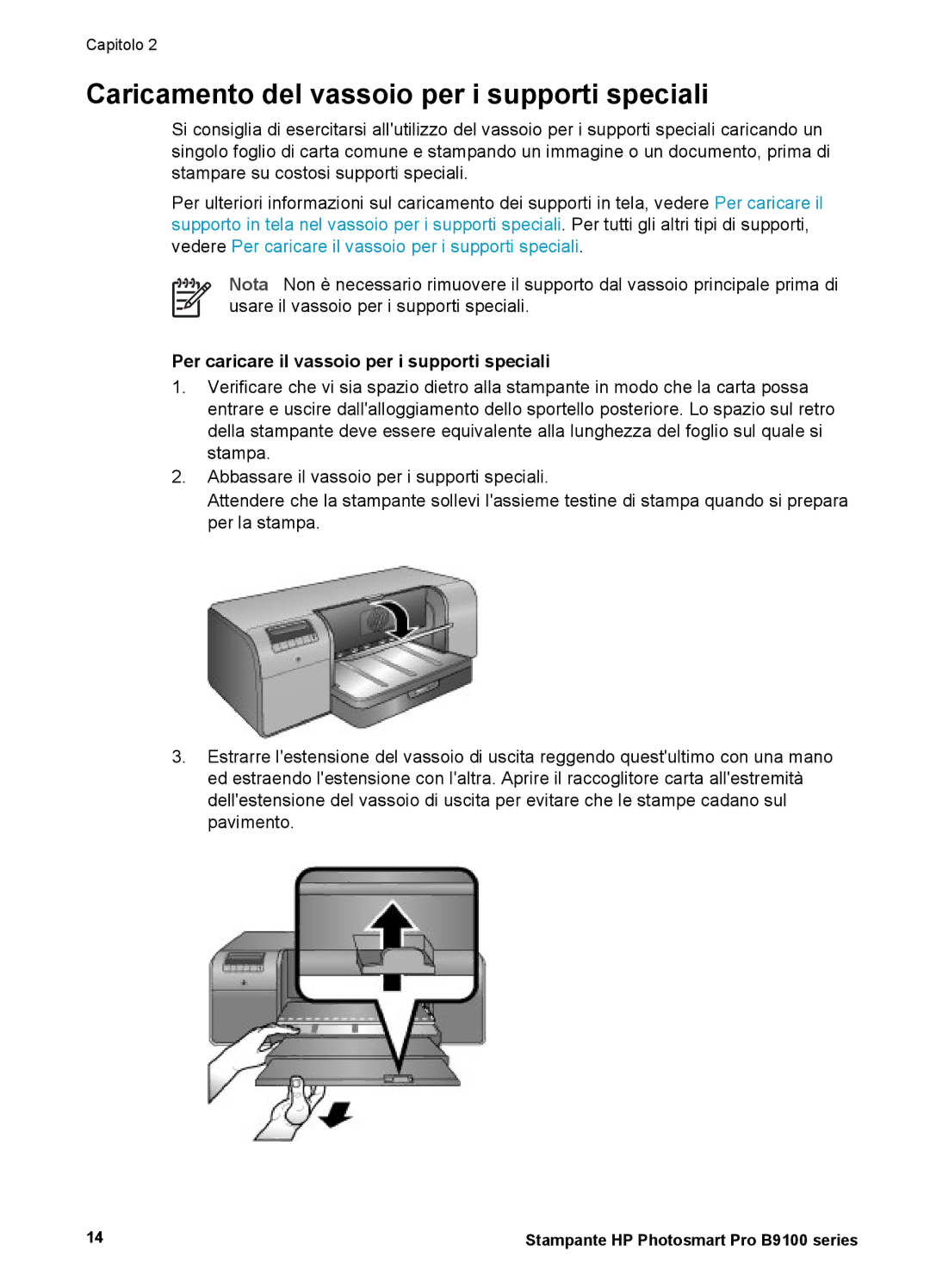 HP Pro B9100 SNPRB-0504 Caricamento del vassoio per i supporti speciali, Per caricare il vassoio per i supporti speciali 