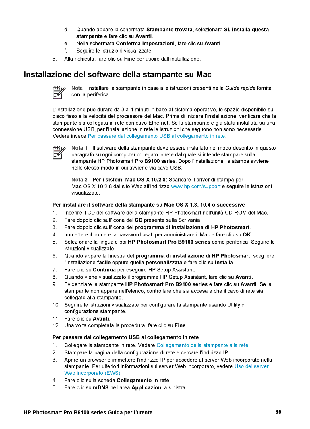 HP Pro B9100 SNPRB-0504 manual Installazione del software della stampante su Mac 