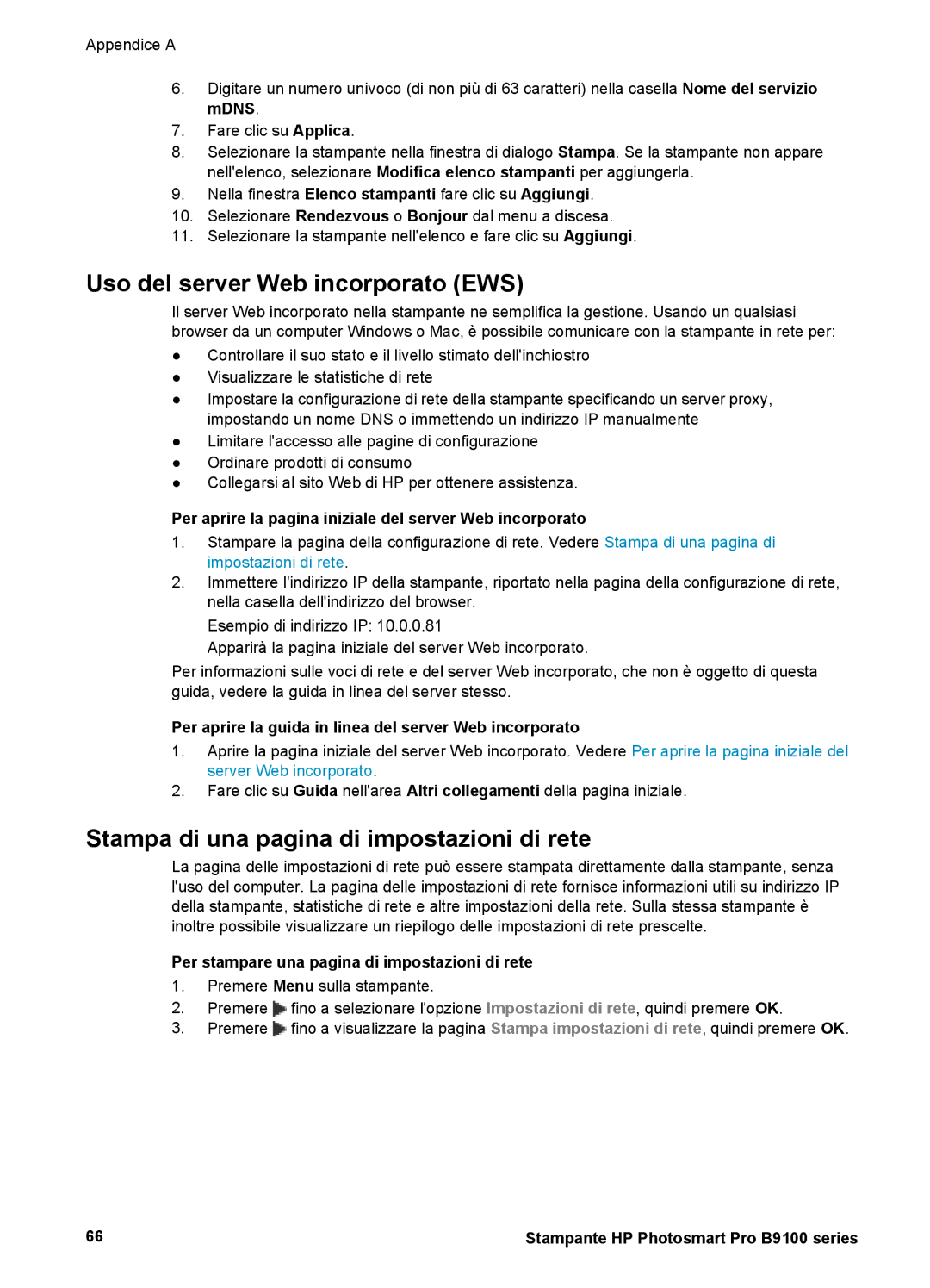 HP Pro B9100 SNPRB-0504 manual Per aprire la pagina iniziale del server Web incorporato 