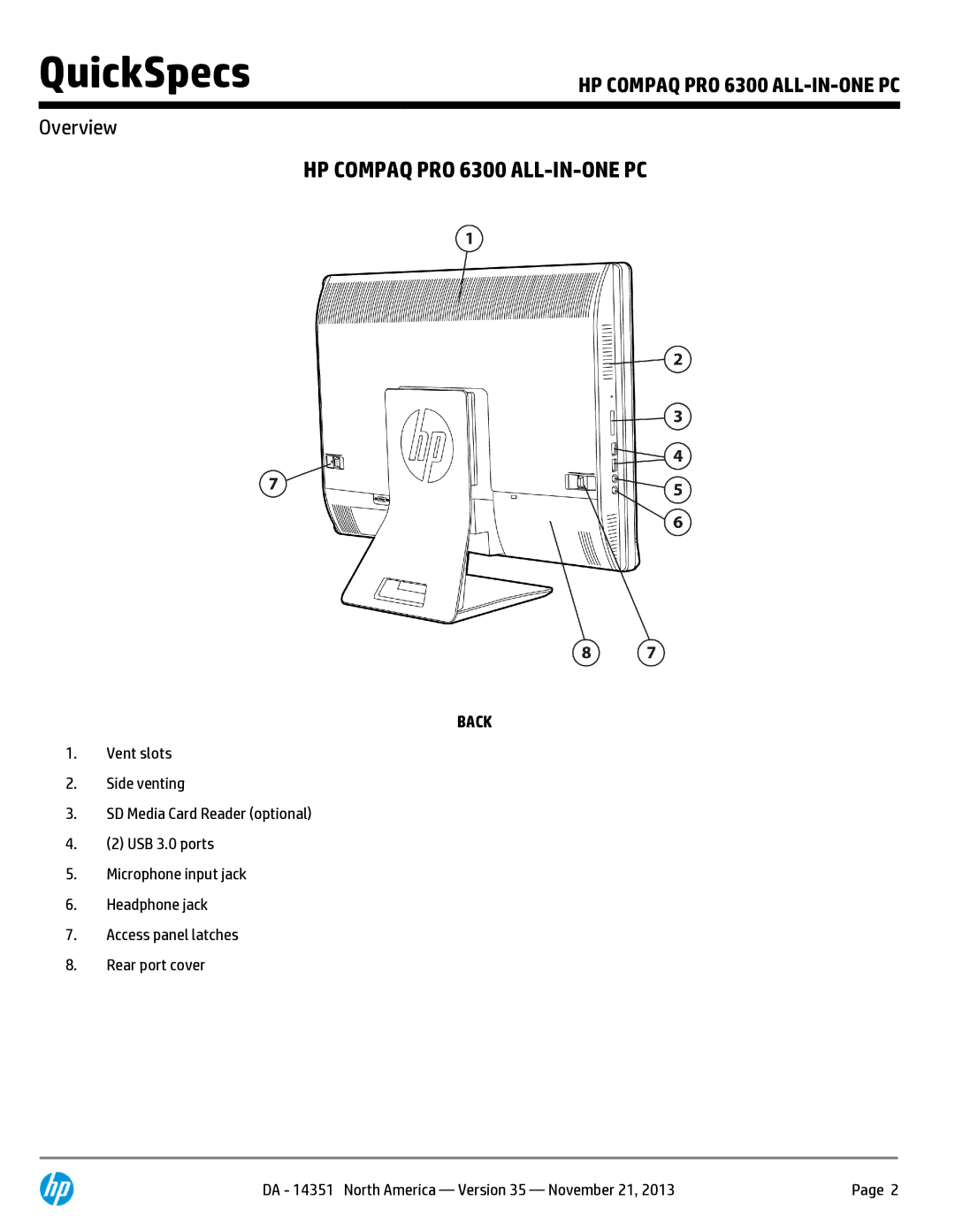 HP Pro B9C31AW#ABA manual Back 