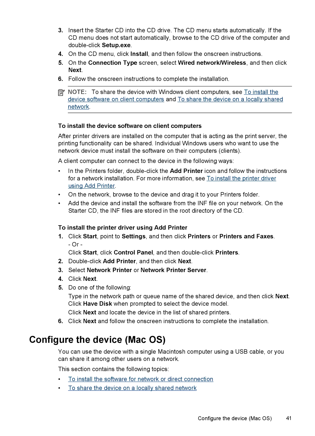 HP Pro K5400, K5300 manual Configure the device Mac OS, To install the device software on client computers 