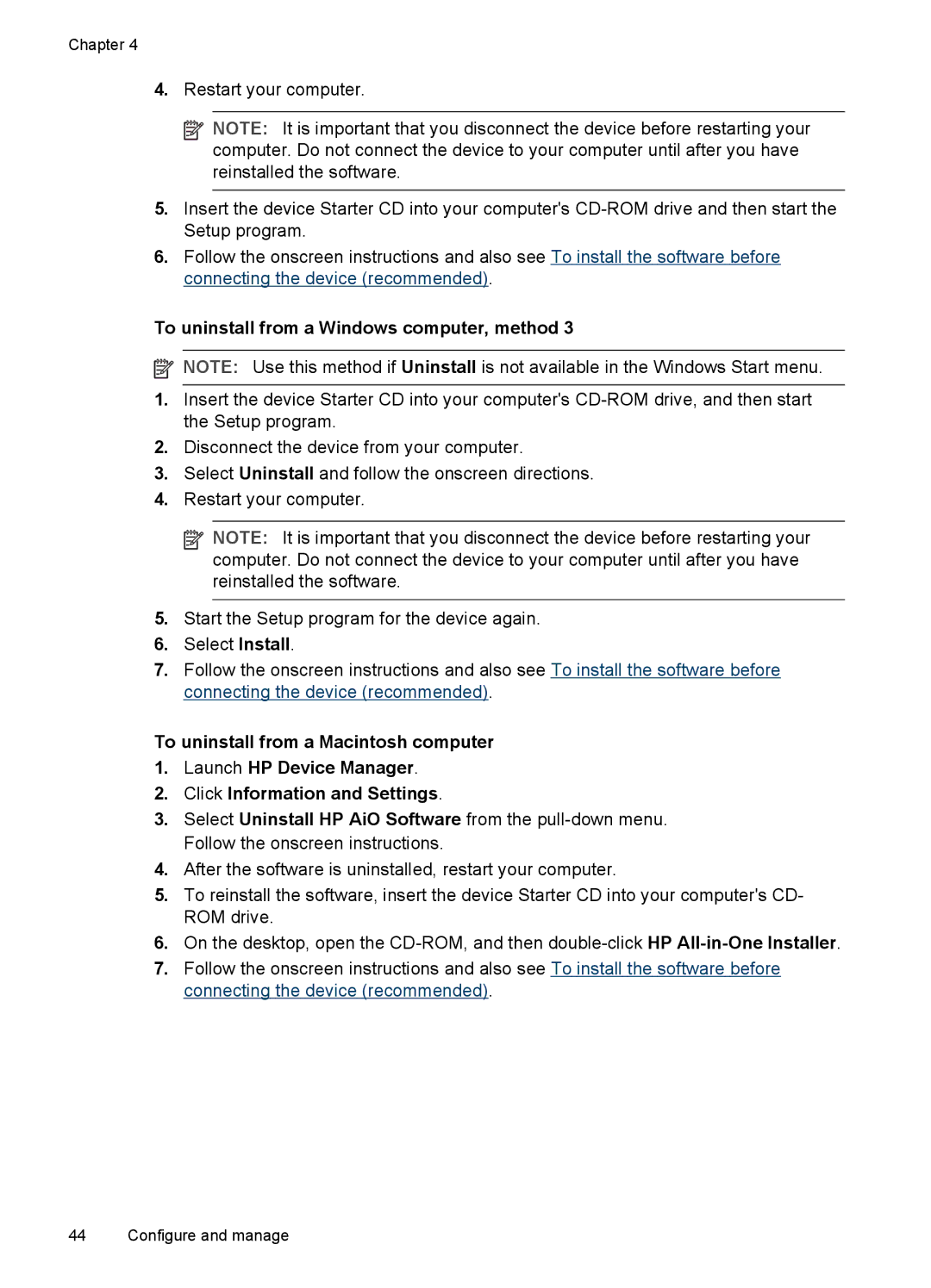 HP Pro K5400, K5300 manual To uninstall from a Windows computer, method 