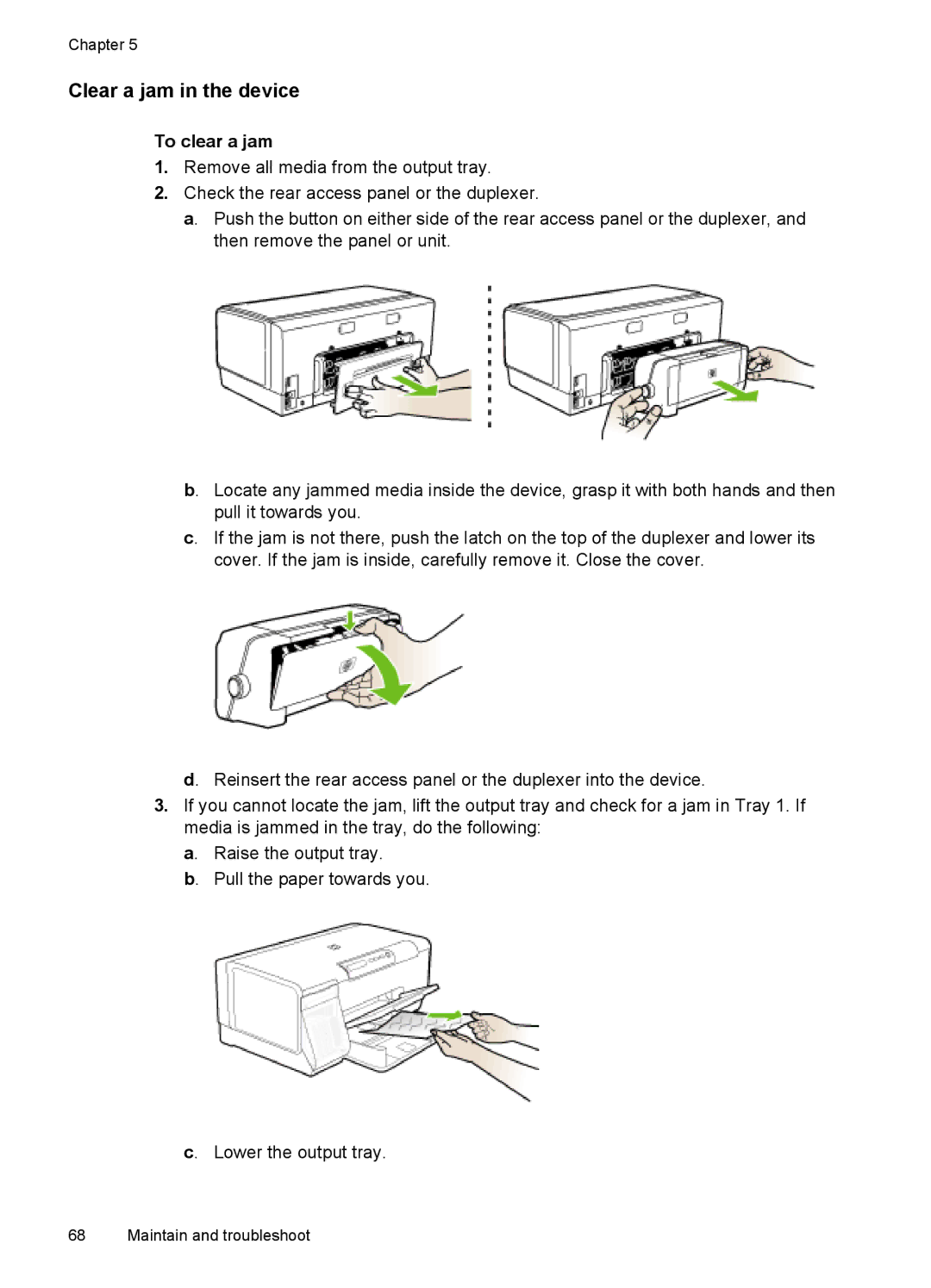 HP Pro K5400, K5300 manual Clear a jam in the device, To clear a jam 