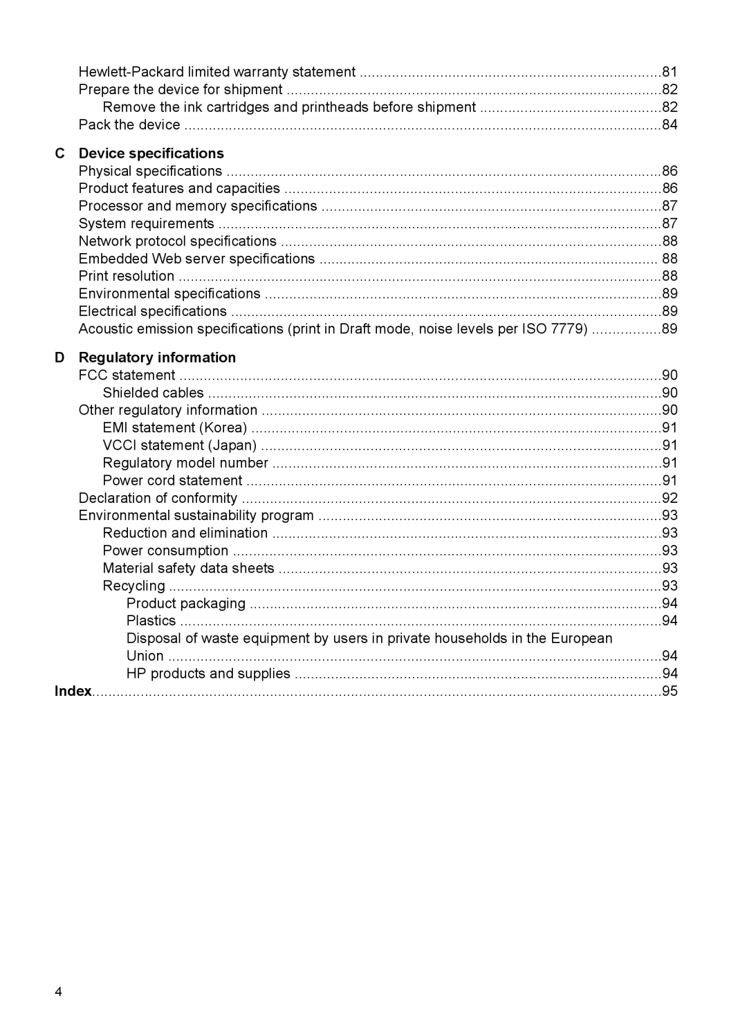 HP K5300, Pro K5400 manual Device specifications, Regulatory information 