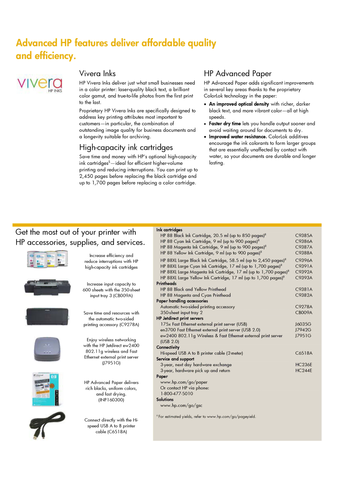 HP Pro K5400tn, Pro K5400dtn manual Vivera Inks, High-capacity ink cartridges, HP Advanced Paper 