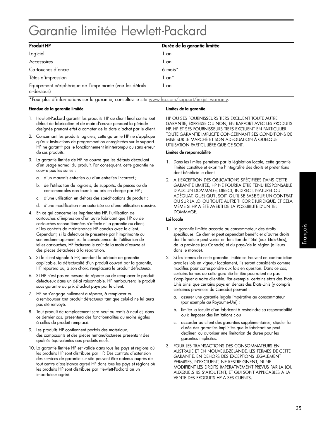 HP Pro K550 manual Garantie limitée Hewlett-Packard 