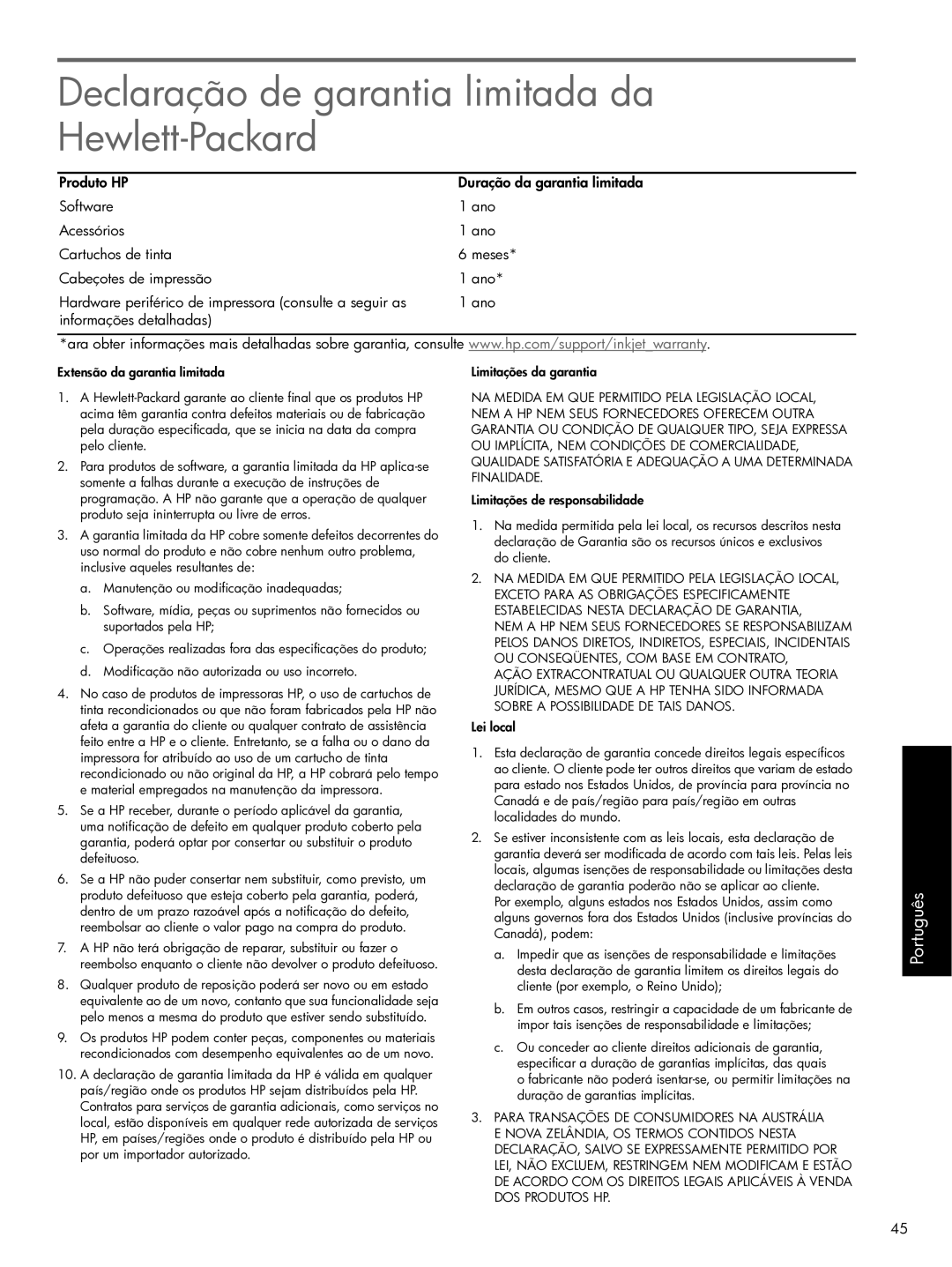 HP Pro K550 manual Declaração de garantia limitada da Hewlett-Packard 