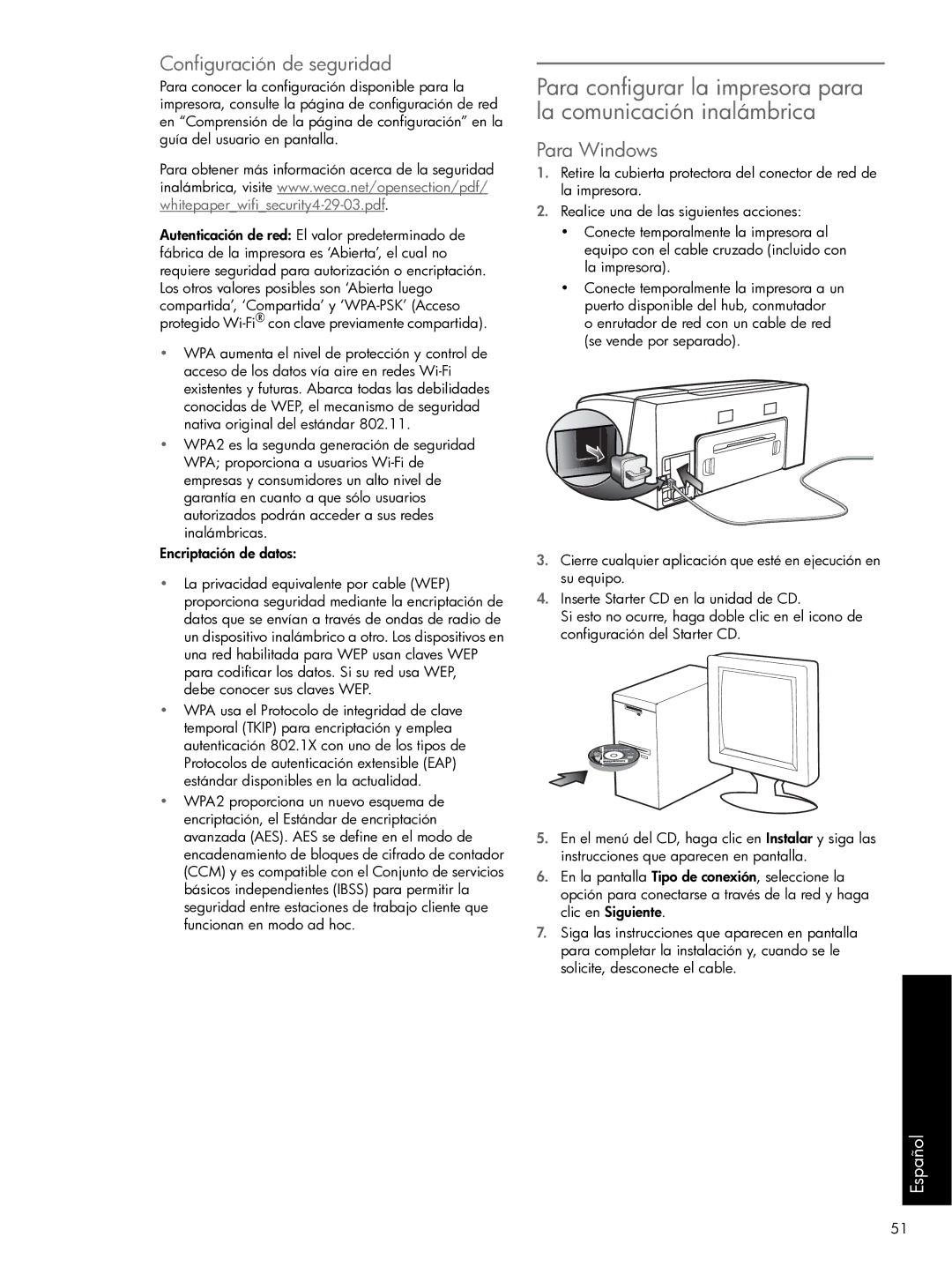 HP Pro K550 manual Configuración de seguridad, Para Windows 