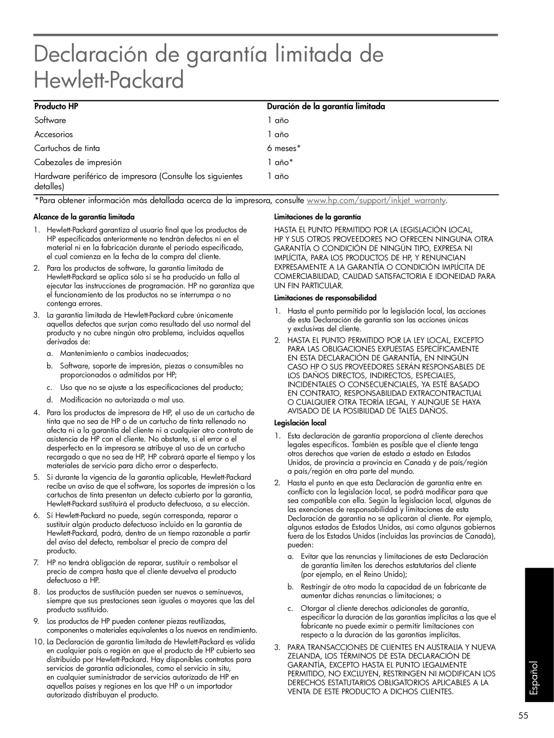 HP Pro K550 manual Declaración de garantía limitada de Hewlett-Packard 