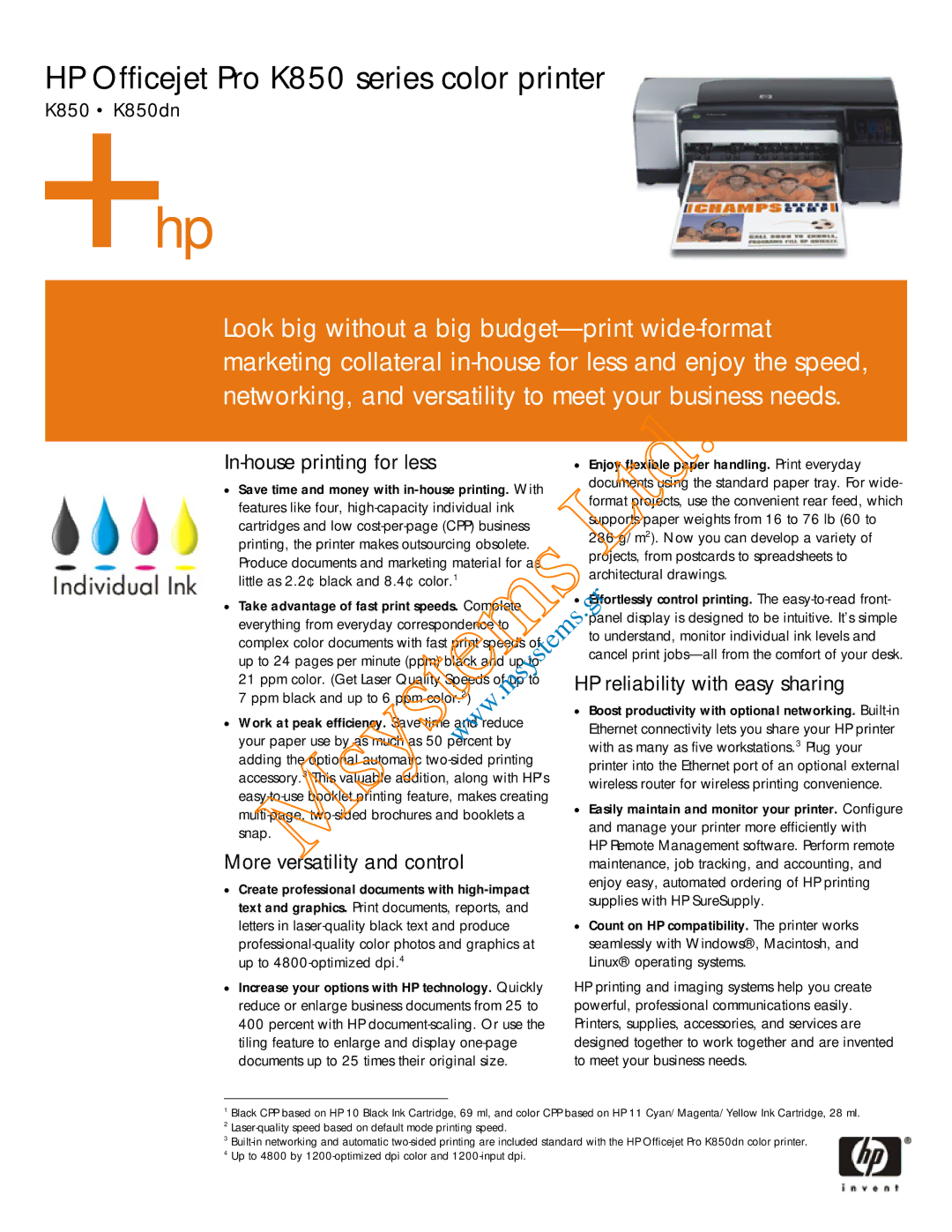 HP Pro K850 manual Enjoy flexible paper handling. Print everyday, Save time and money with in-house printing. With 