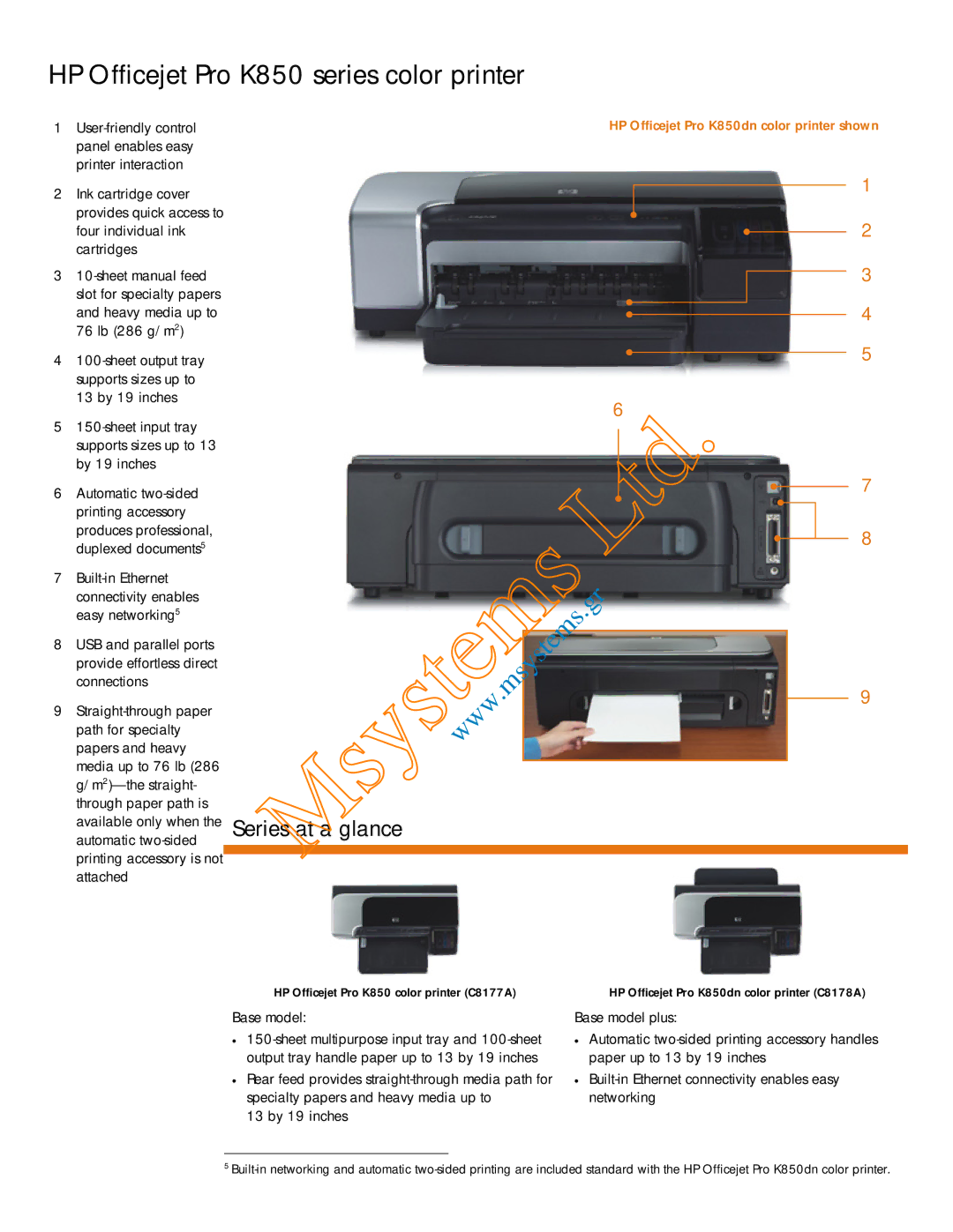 HP Pro K850 manual Series at a glance, Sheet input tray supports sizes up to 13 by 19 inches, Base model 