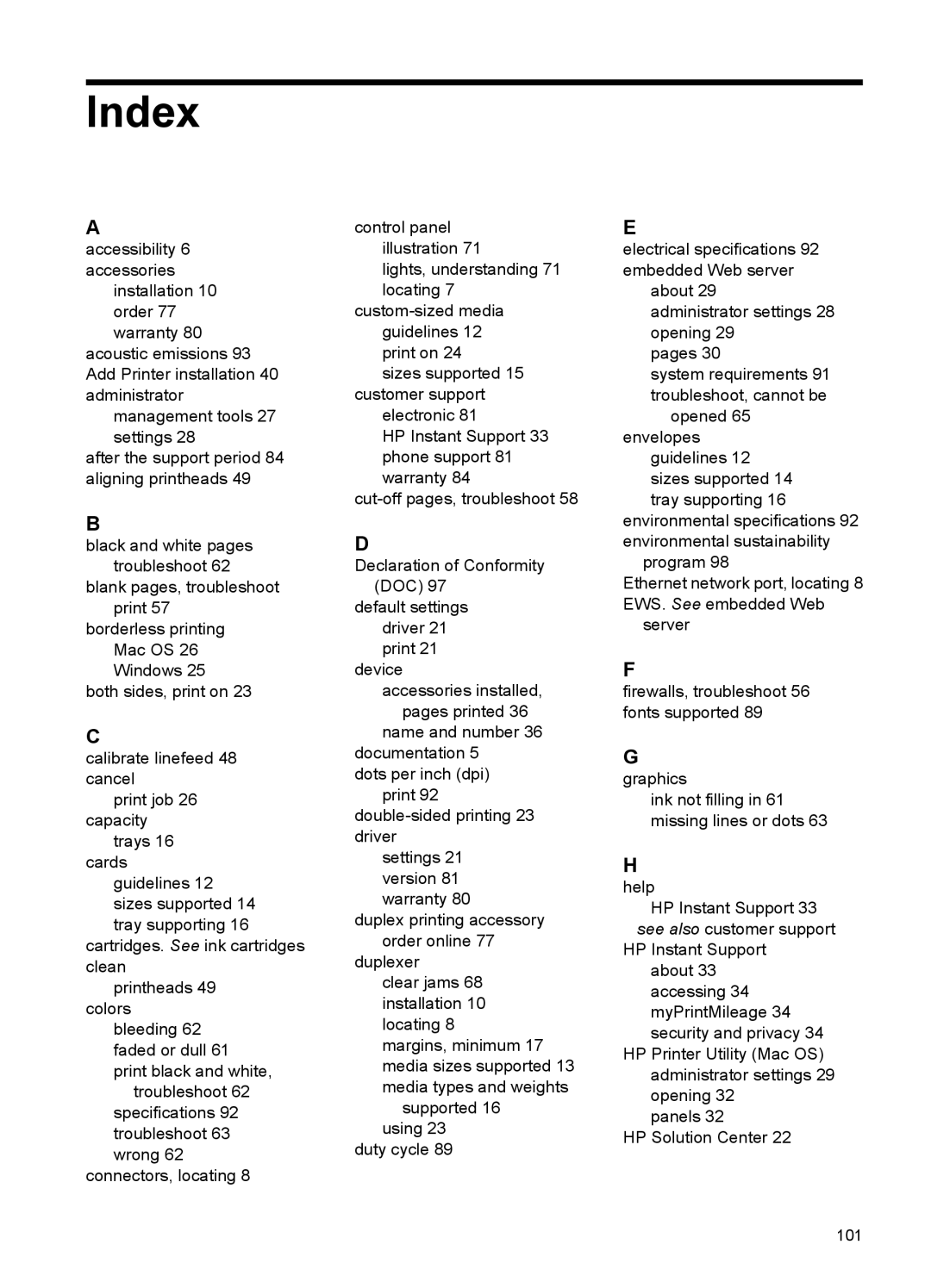 HP Pro K8600 manual Index 