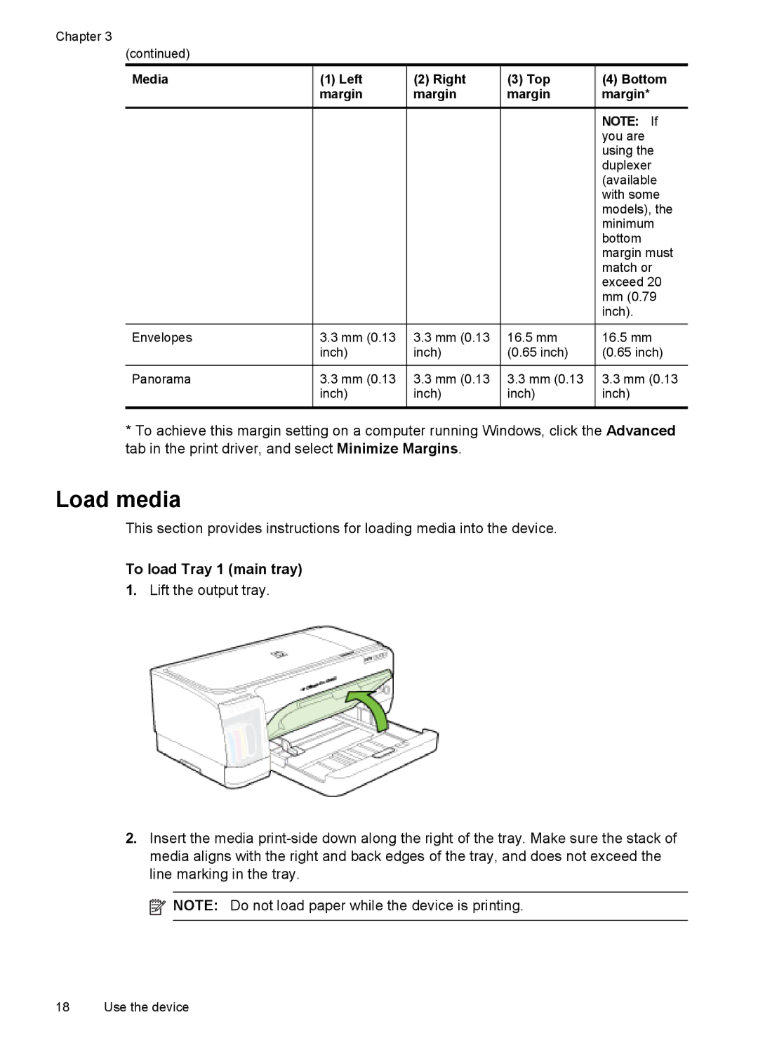 HP Pro K8600 manual Load media, To load Tray 1 main tray, Media Left Right Top Bottom Margin 