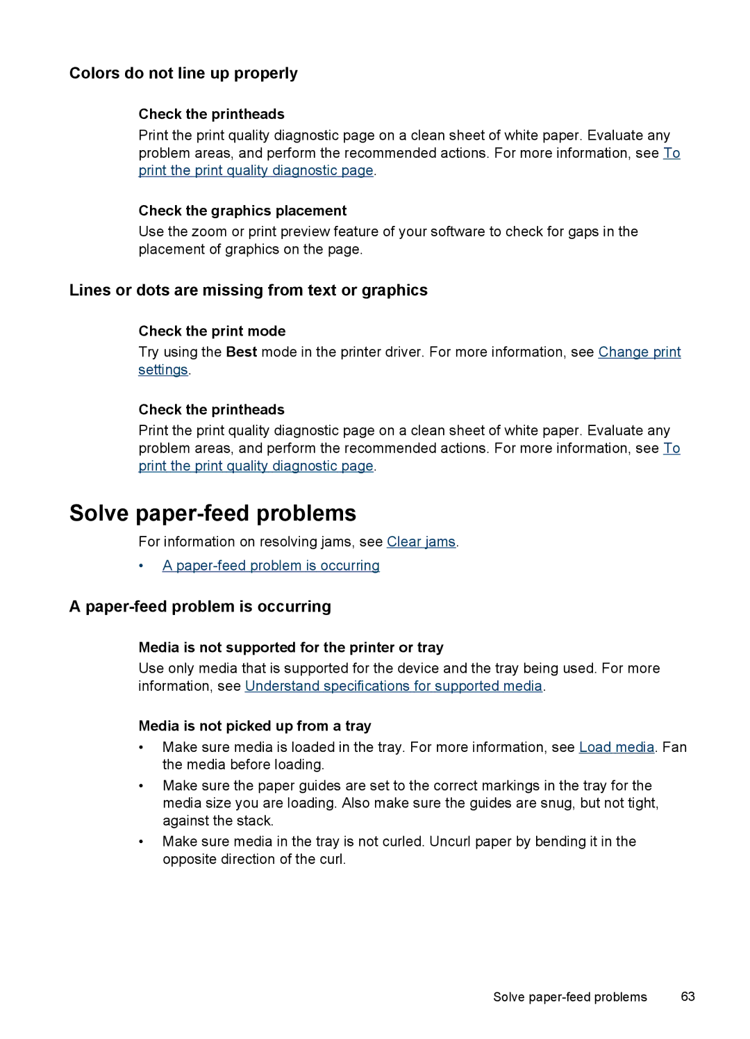 HP Pro K8600 Solve paper-feed problems, Colors do not line up properly, Lines or dots are missing from text or graphics 