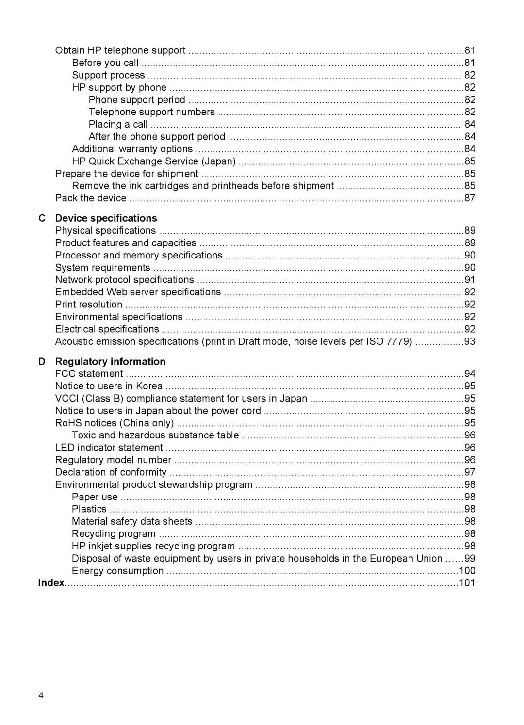 HP Pro K8600 manual Device specifications, Regulatory information 