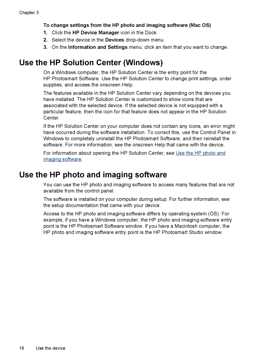 HP Pro L7400 manual Use the HP Solution Center Windows, Use the HP photo and imaging software 