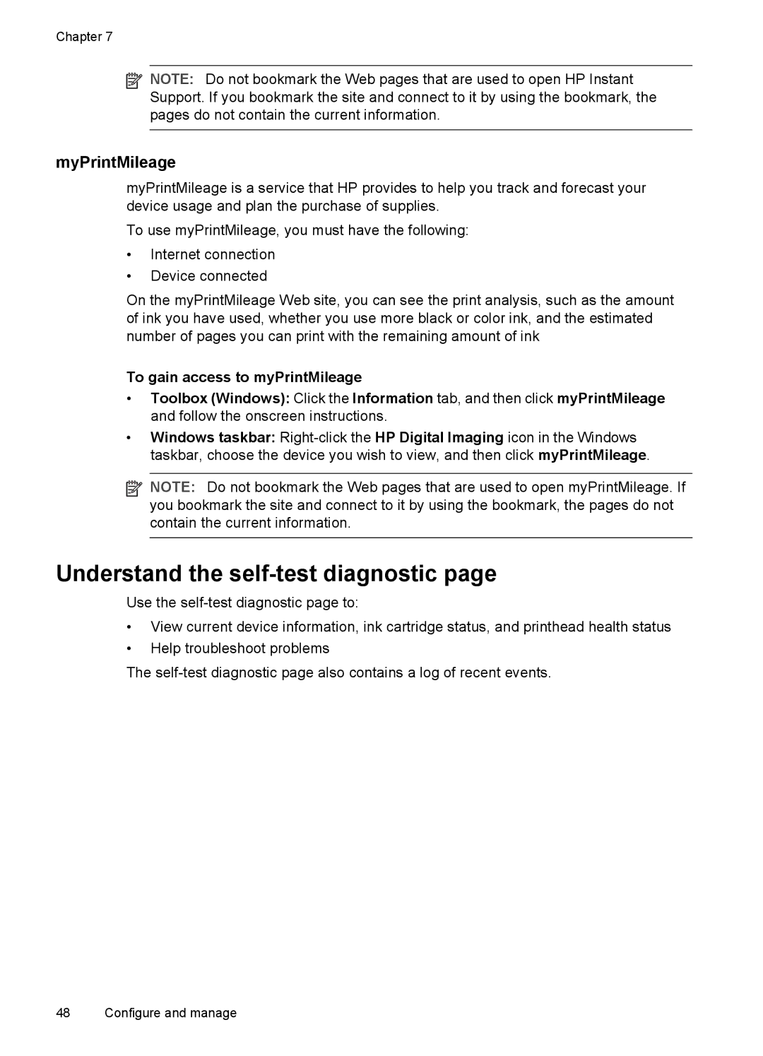 HP Pro L7400 manual Understand the self-test diagnostic, MyPrintMileage 