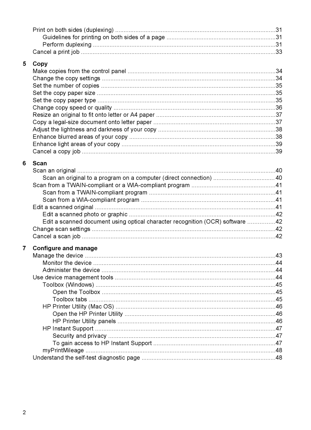 HP Pro L7400 manual Copy, Scan, Configure and manage 