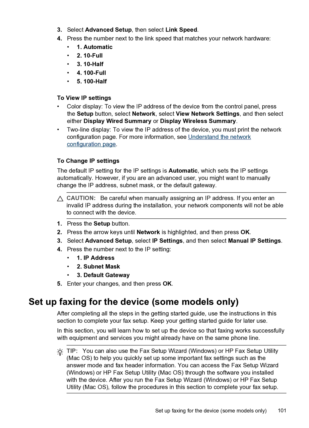 HP PRO L7500 manual Set up faxing for the device some models only, Select Advanced Setup, then select Link Speed 