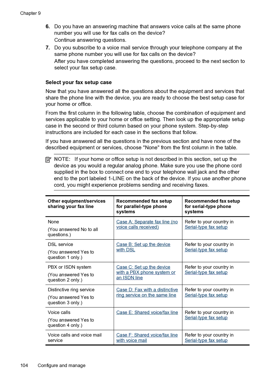 HP PRO L7500 manual Select your fax setup case, Recommended fax setup for parallel-type phone systems 