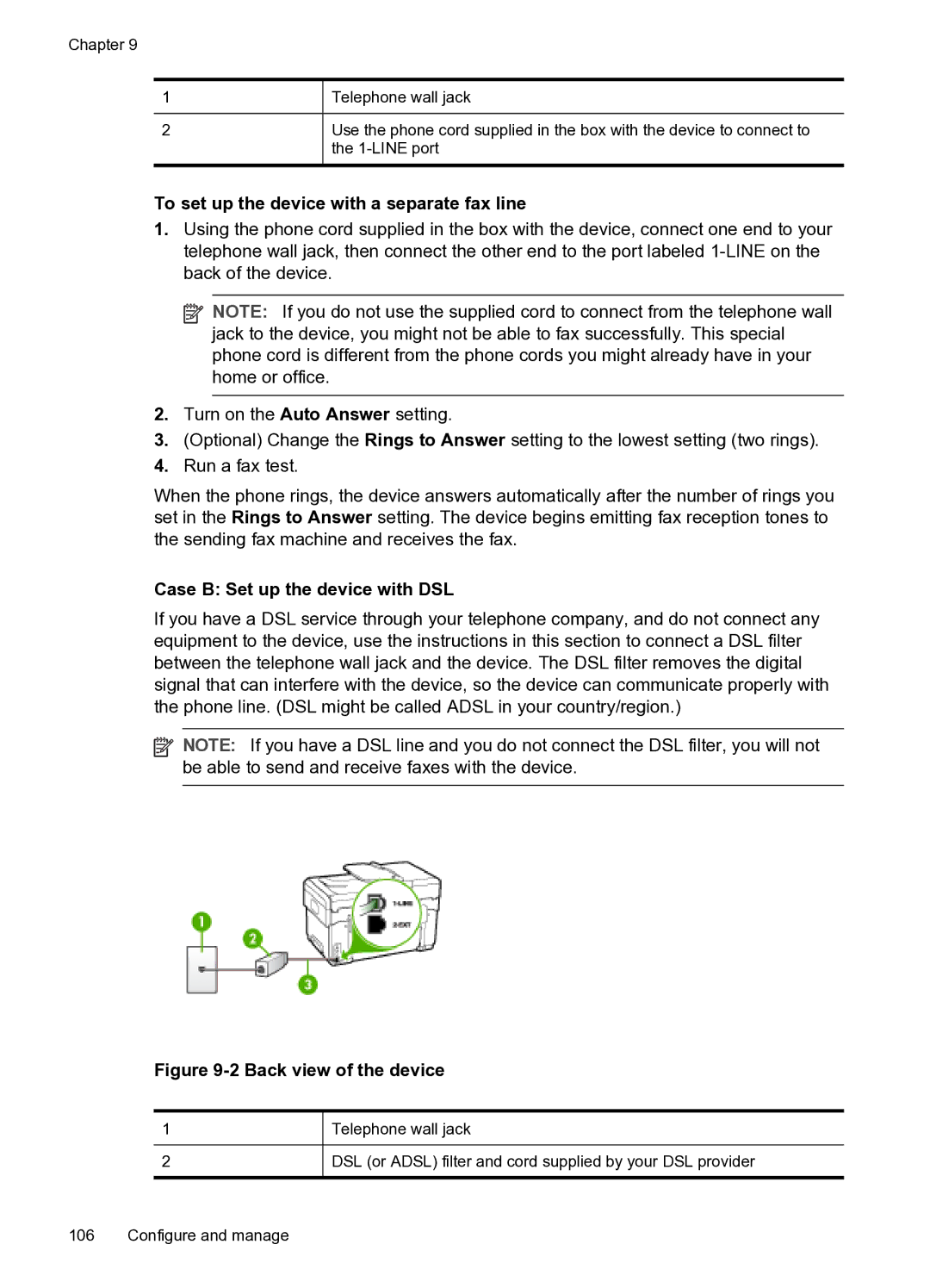 HP PRO L7500 manual To set up the device with a separate fax line, Case B Set up the device with DSL 