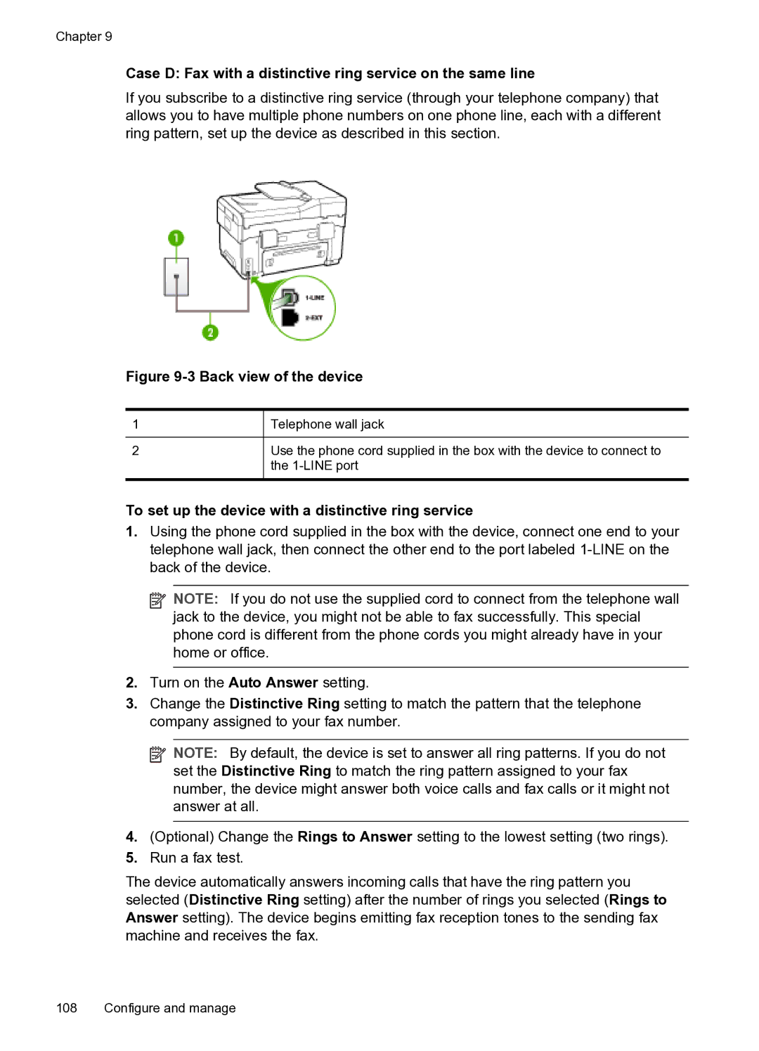 HP PRO L7500 manual Case D Fax with a distinctive ring service on the same line 