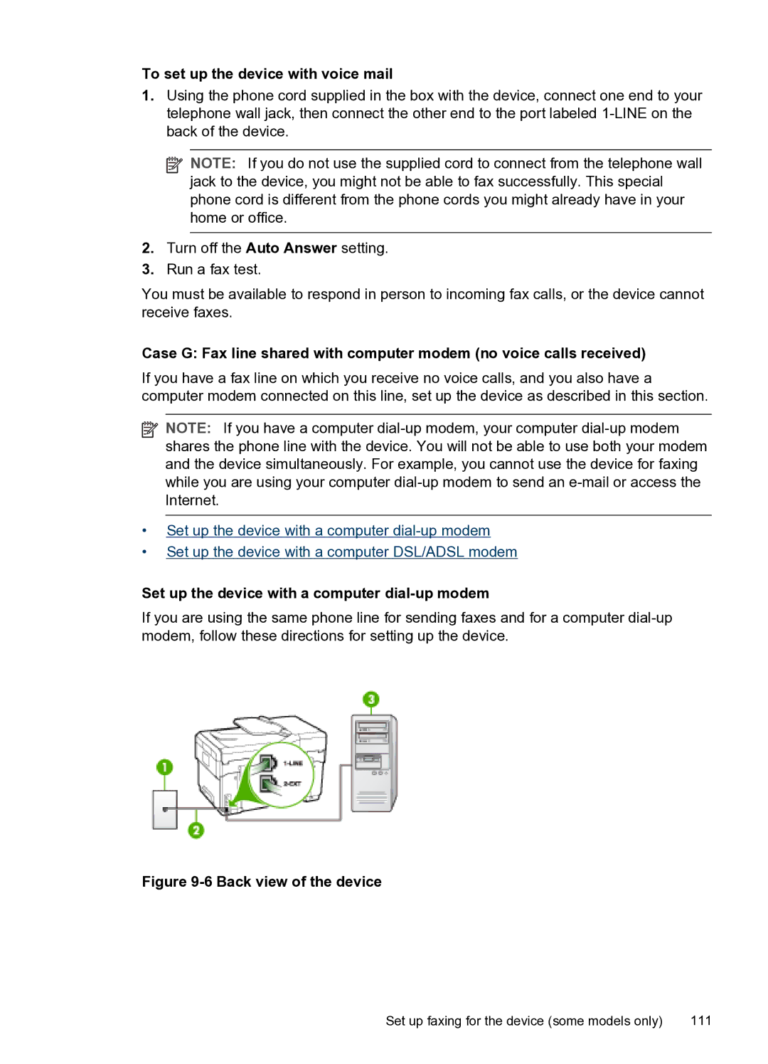 HP PRO L7500 manual To set up the device with voice mail, Set up the device with a computer dial-up modem 