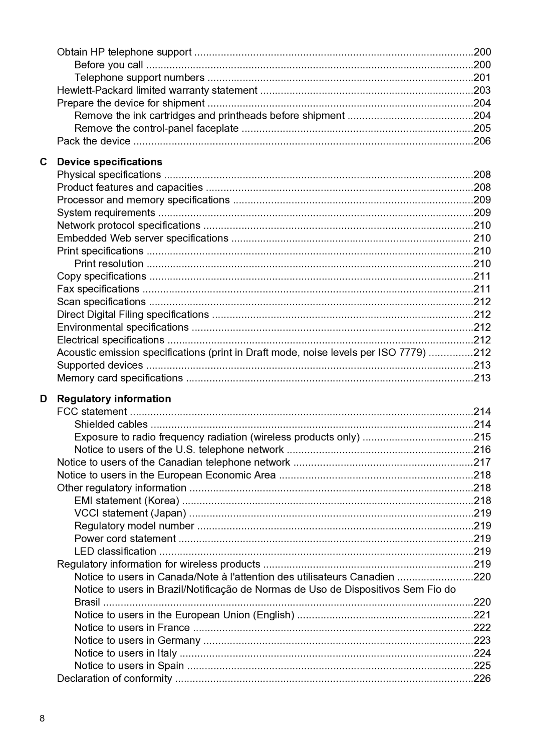 HP PRO L7500 manual Device specifications, Regulatory information 