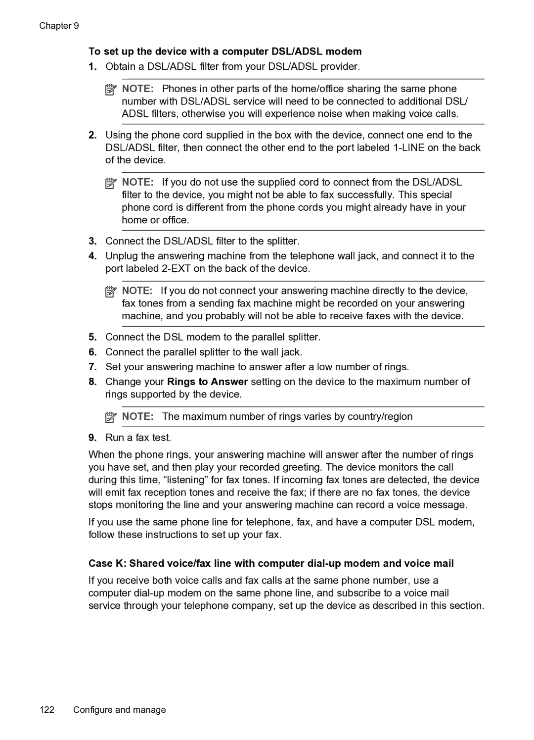 HP PRO L7500 manual To set up the device with a computer DSL/ADSL modem 