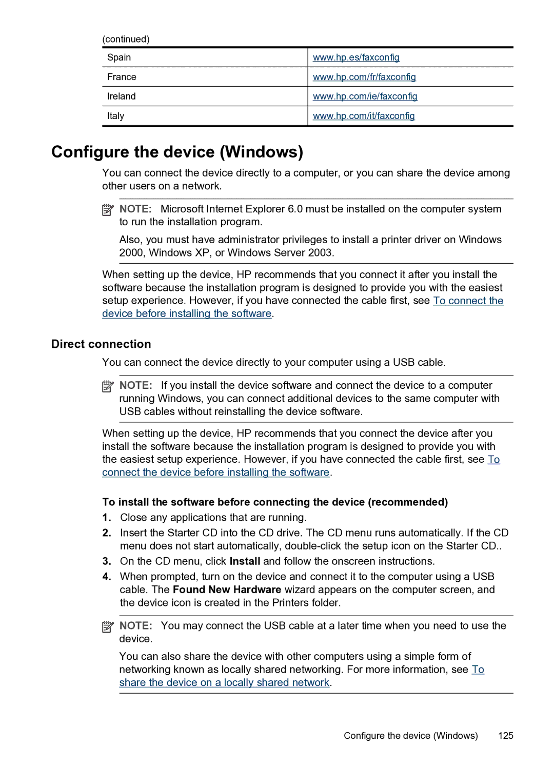 HP PRO L7500 manual Configure the device Windows, Direct connection 