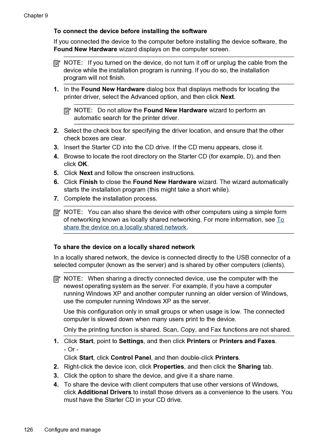 HP PRO L7500 manual To connect the device before installing the software, To share the device on a locally shared network 