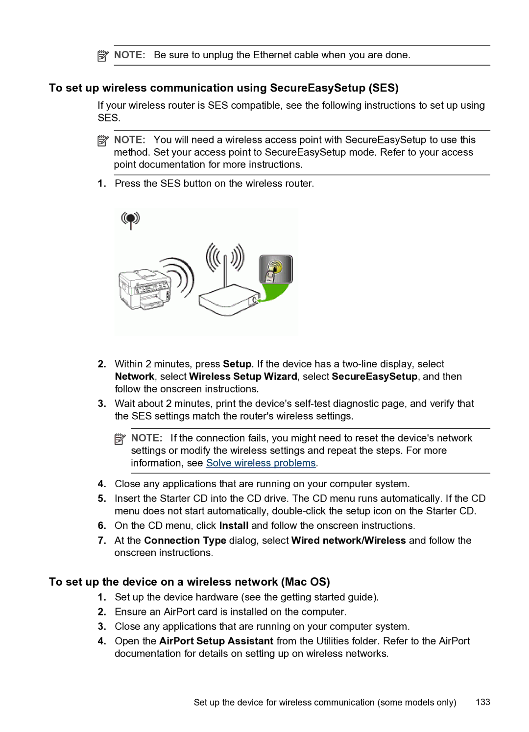 HP PRO L7500 To set up wireless communication using SecureEasySetup SES, To set up the device on a wireless network Mac OS 