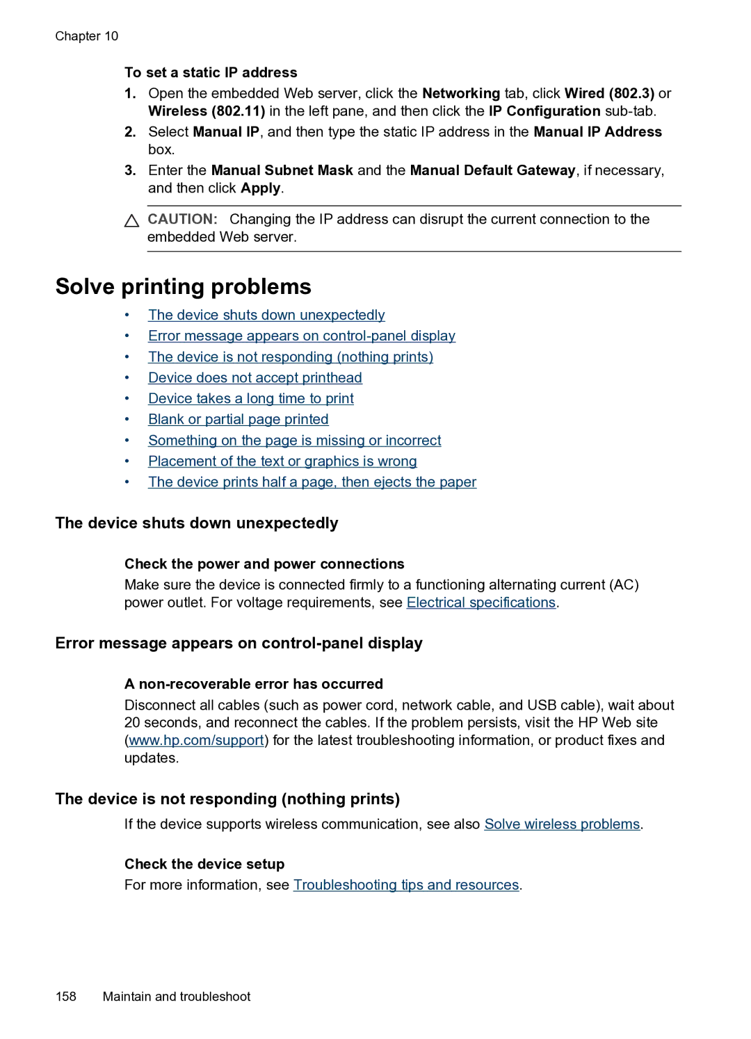 HP PRO L7500 manual Solve printing problems, Device shuts down unexpectedly, Error message appears on control-panel display 