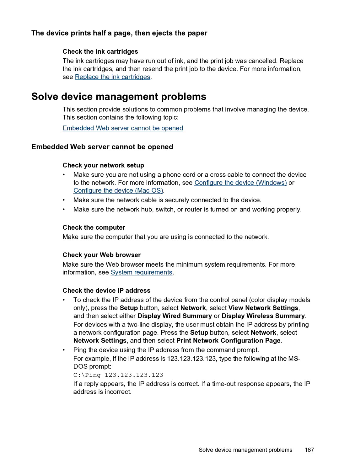 HP PRO L7500 manual Solve device management problems, Embedded Web server cannot be opened 