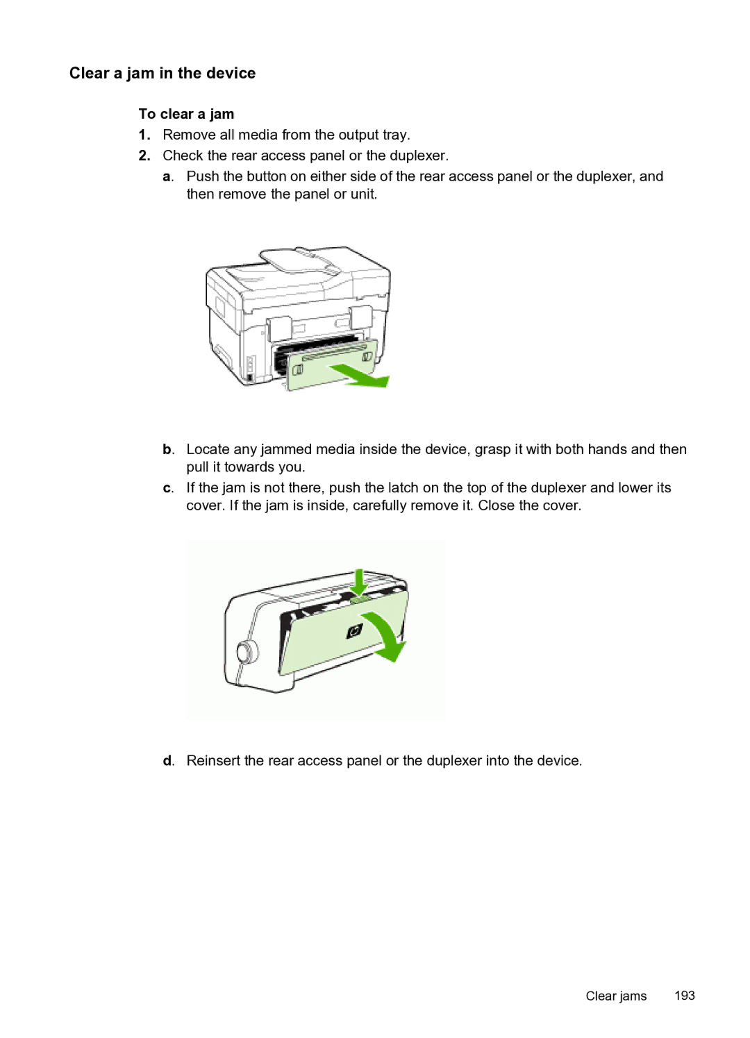 HP PRO L7500 manual Clear a jam in the device, To clear a jam 