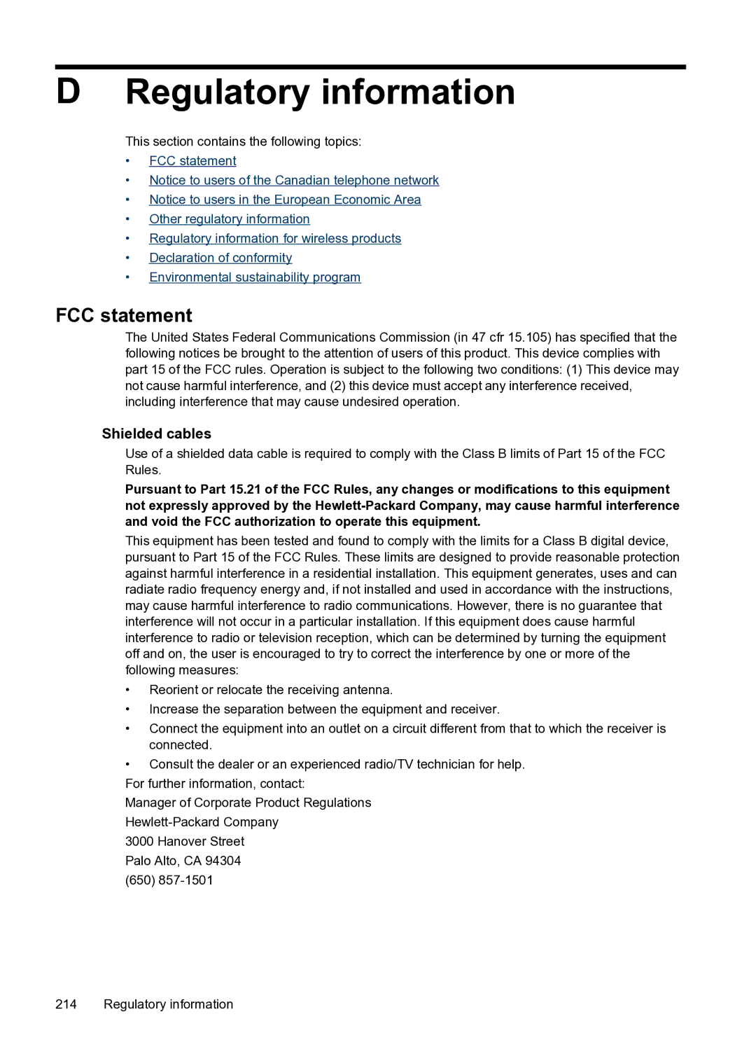 HP PRO L7500 manual Regulatory information, FCC statement, Shielded cables 