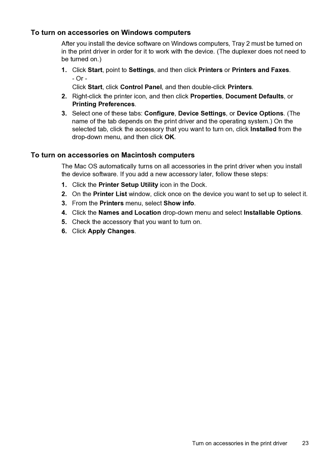 HP PRO L7500 manual To turn on accessories on Windows computers, To turn on accessories on Macintosh computers 