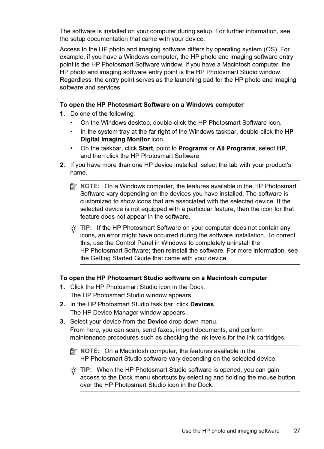 HP PRO L7500 manual To open the HP Photosmart Software on a Windows computer 