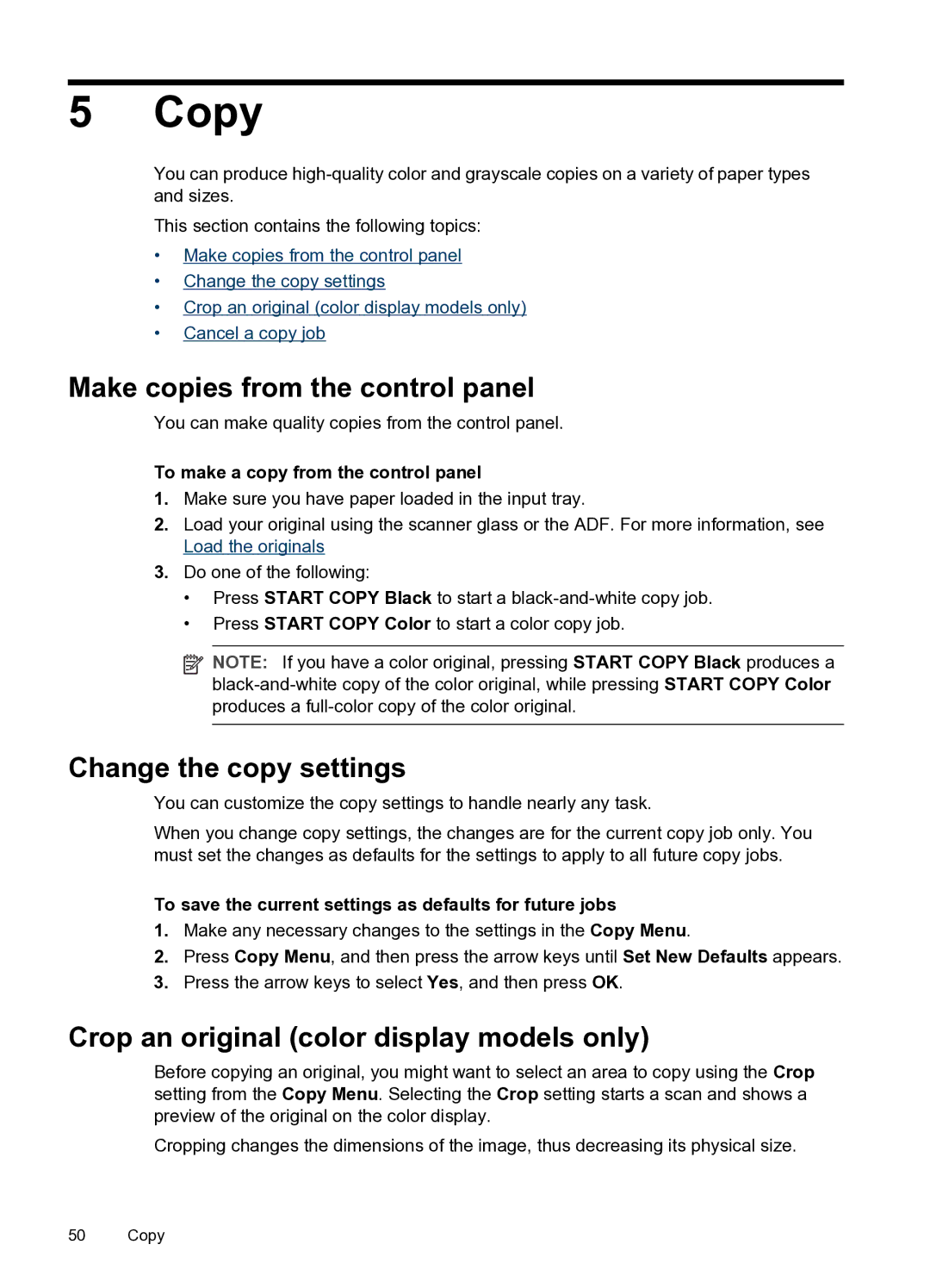 HP PRO L7500 manual Copy, Make copies from the control panel, Change the copy settings 