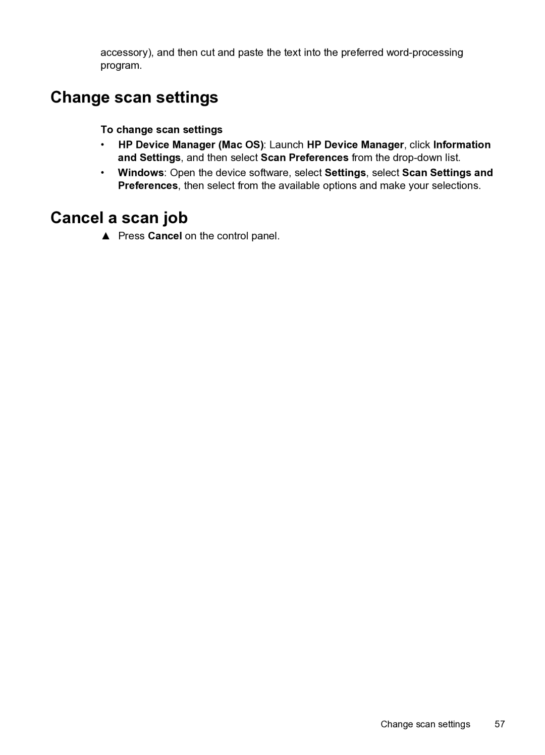 HP PRO L7500 manual Change scan settings, Cancel a scan job 