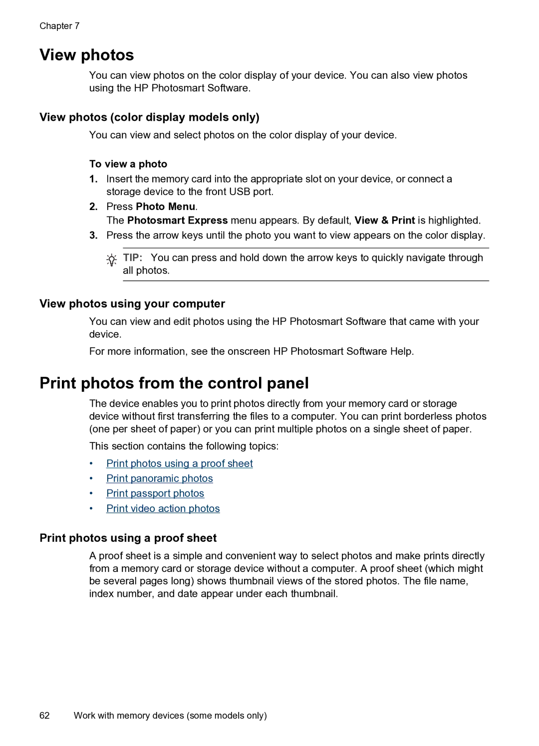 HP PRO L7500 manual Print photos from the control panel, View photos color display models only 