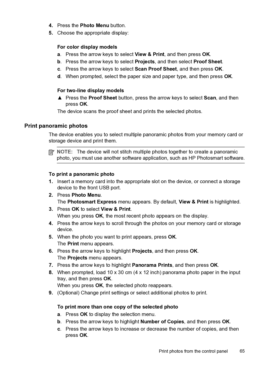 HP PRO L7500 manual Print panoramic photos, To print a panoramic photo 