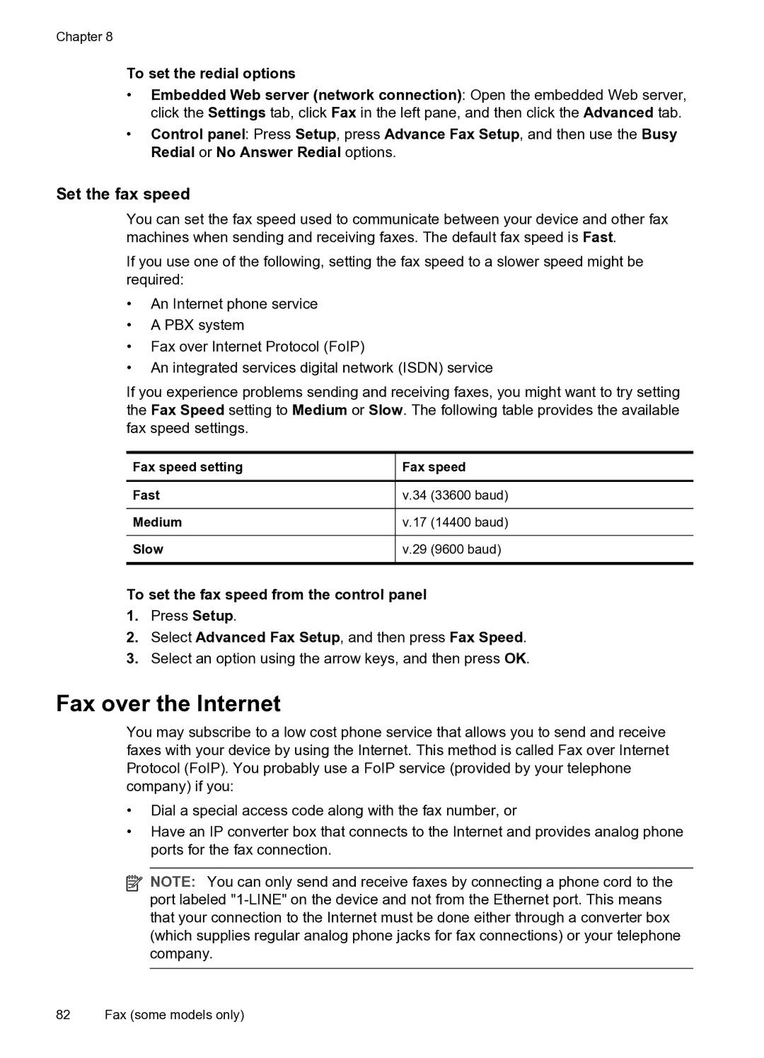 HP PRO L7500 manual Fax over the Internet, Set the fax speed, To set the fax speed from the control panel 