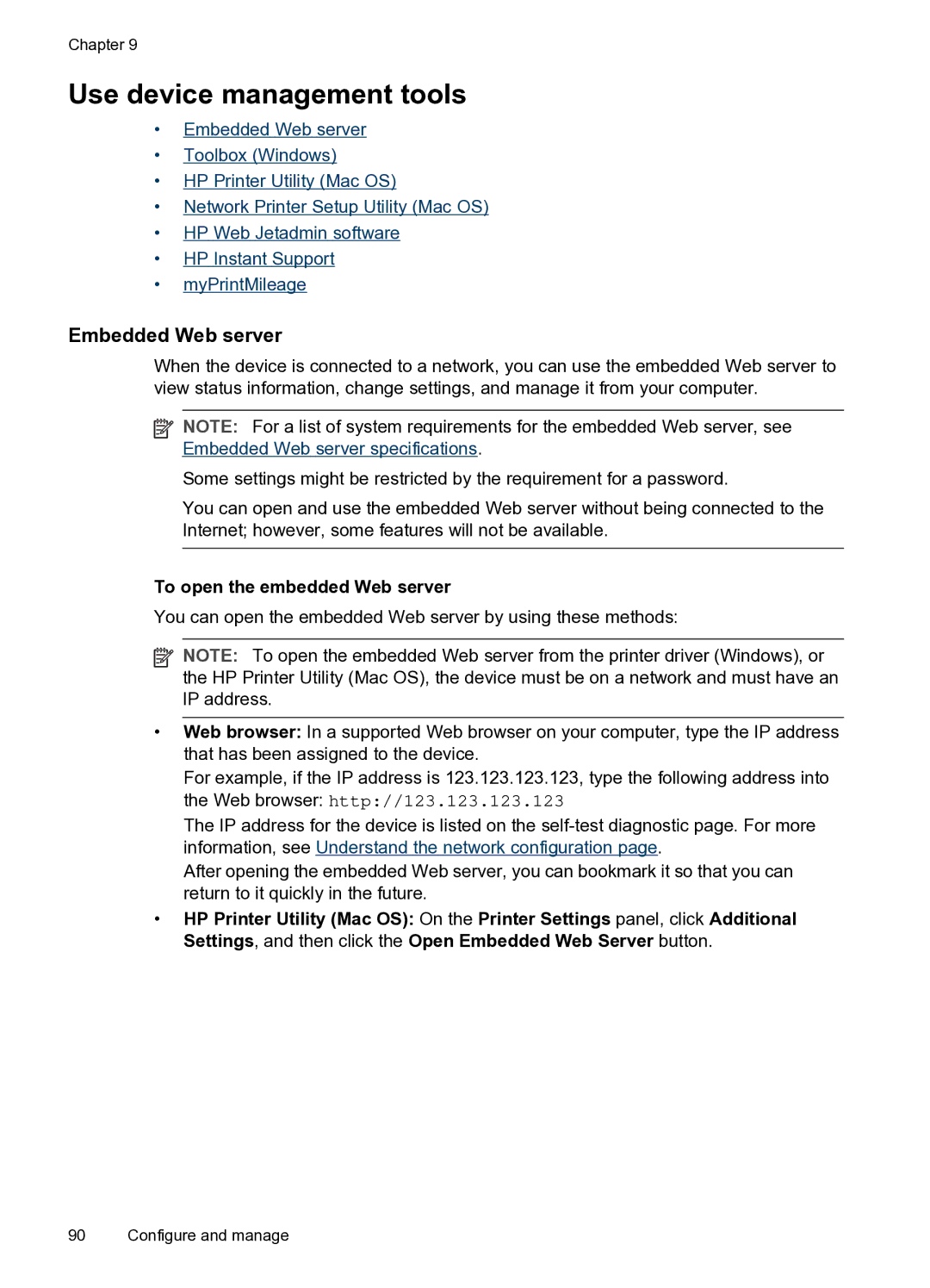 HP PRO L7500 manual Use device management tools, Embedded Web server, To open the embedded Web server 