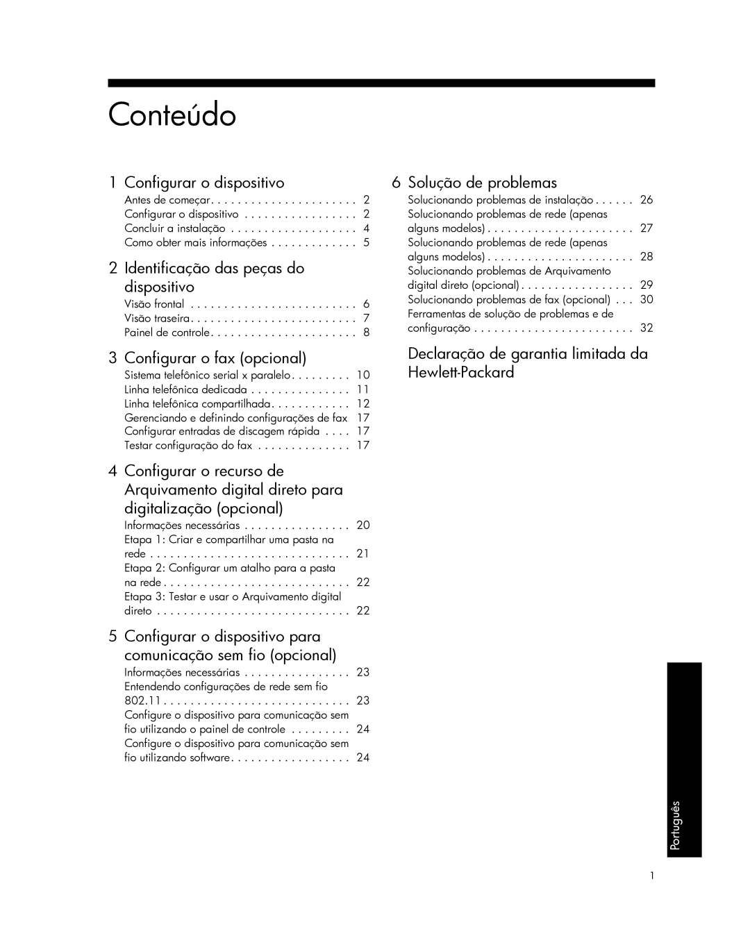 HP Pro L7550, Pro L7750, Pro L7680, Pro L7650, Pro L7580, Pro L7780 Conteúdo, Visão frontal Visão traseira Painel de controle 