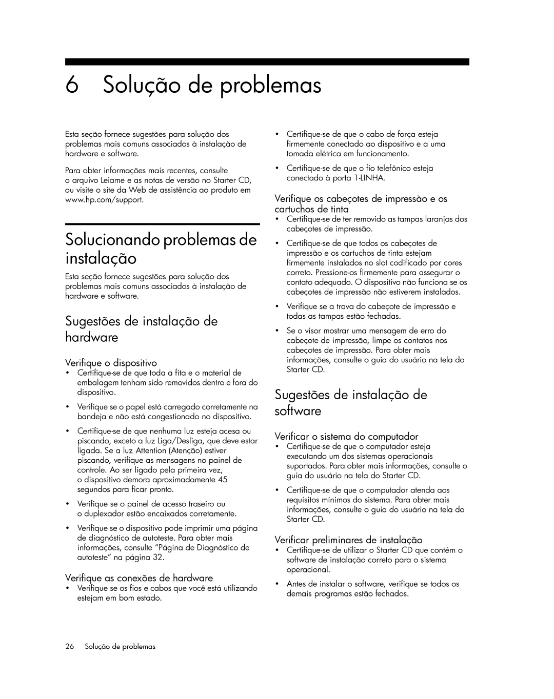 HP Pro L7650, Pro L7750 Solução de problemas, Solucionando problemas de instalação, Sugestões de instalação de hardware 